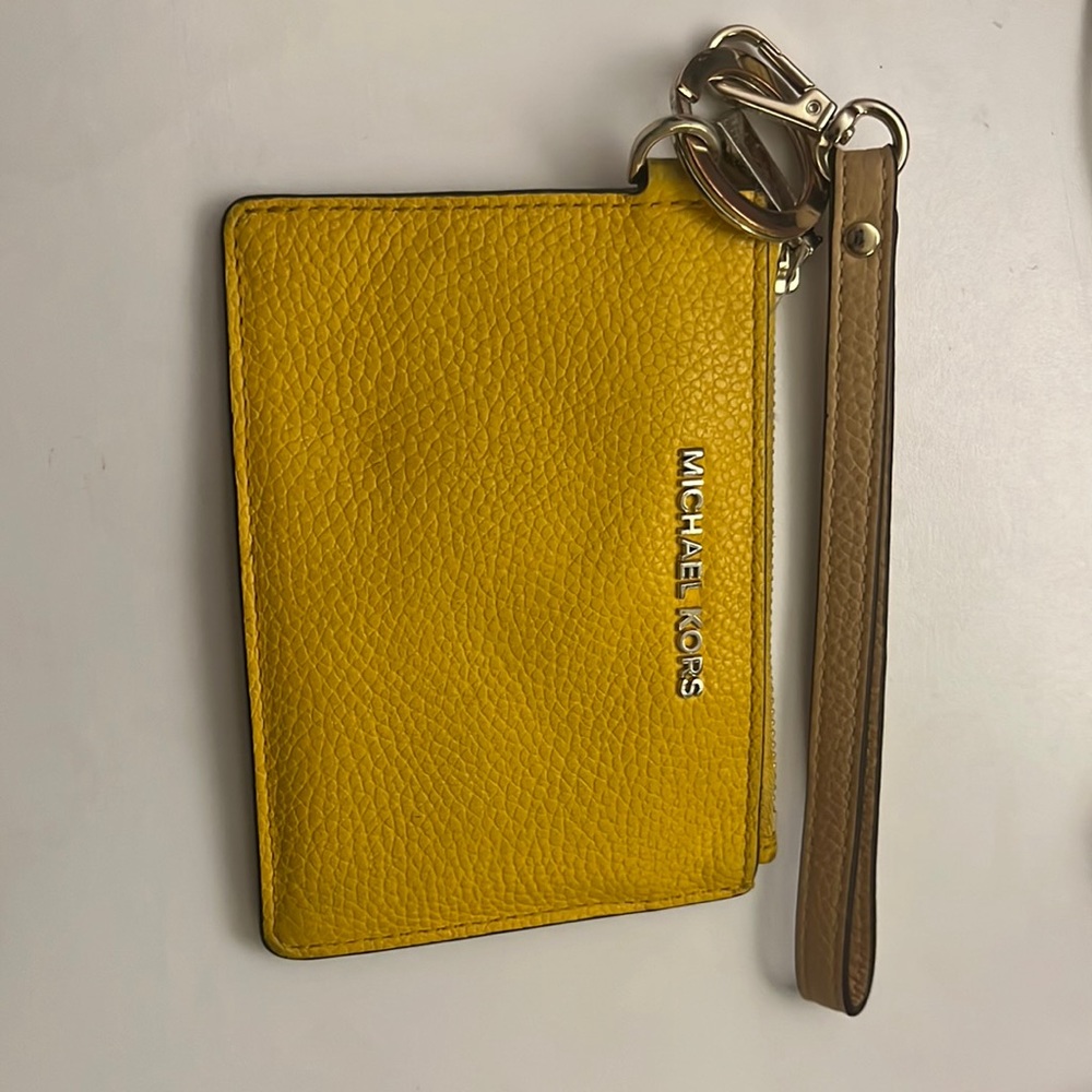 Yellow Micheal Kors wristlet keychain wallet jet small coin purse